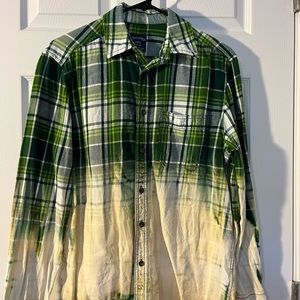 Green Plaid Bleached Cotton Flannel, long sleeve